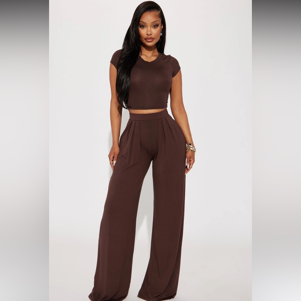 NWT FASHION NOVA MATCHING SET BROWN Chosen One Brown Pant Set